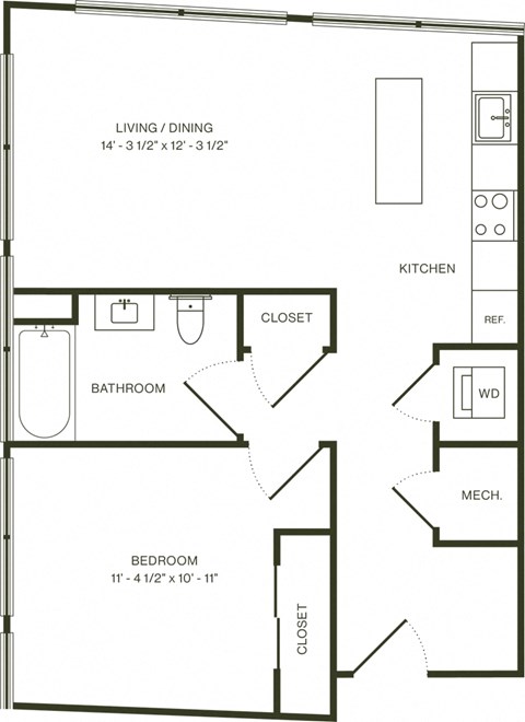 a floor plan of a small house with a kitchen and a living room